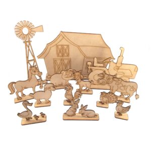 Animales de la granja pack x13 figuras con pie MDF 3mm