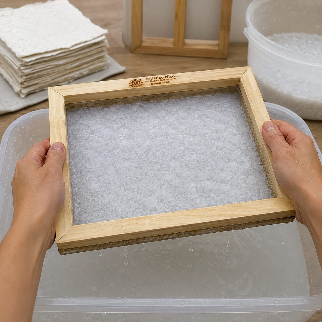 Bastidor para papel reciclado A4 doble marco y tejido - Imagen 4