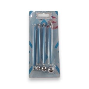 Set de bolillos metalicos x4 u. mango celeste puntillismo