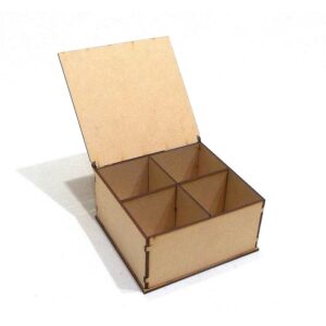 Caja de te con bisagra 4 divisiones 14x15 x8cm. MDF 3mm