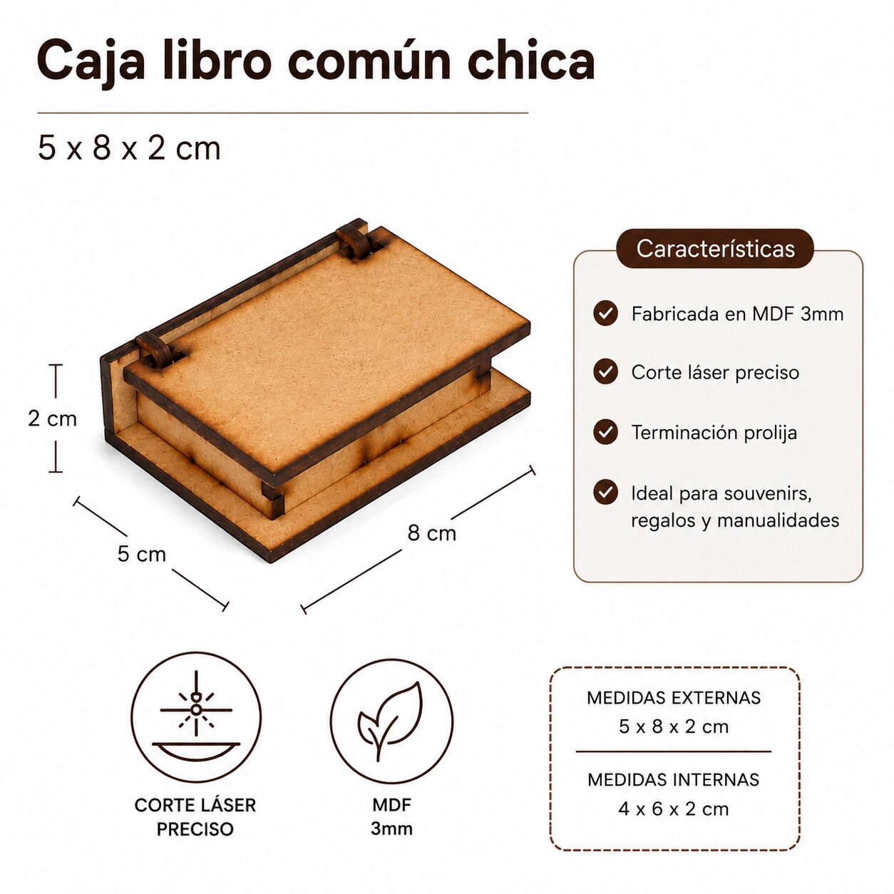 Caja libro comun chica 5x8 cm. MDF 3mm - Imagen 4