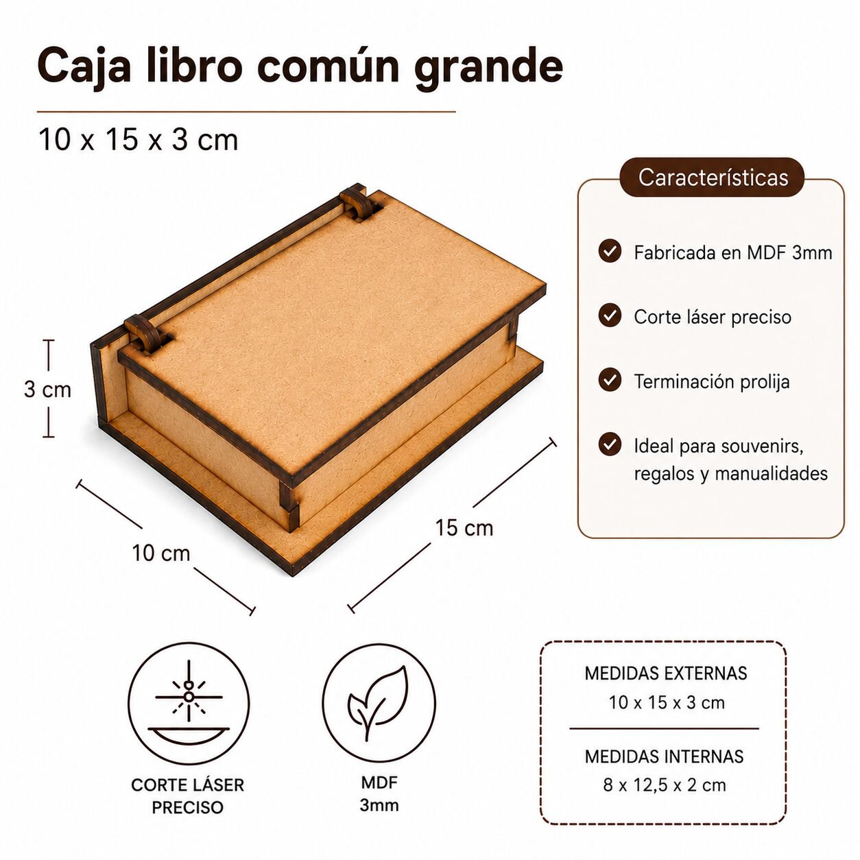 Caja libro comun mediana 10x15 cm. MDF 3mm - Imagen 4