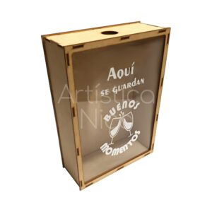 Caja para corchos y tapitas MDF 3mm tapa vidrio con vinilo decorativo