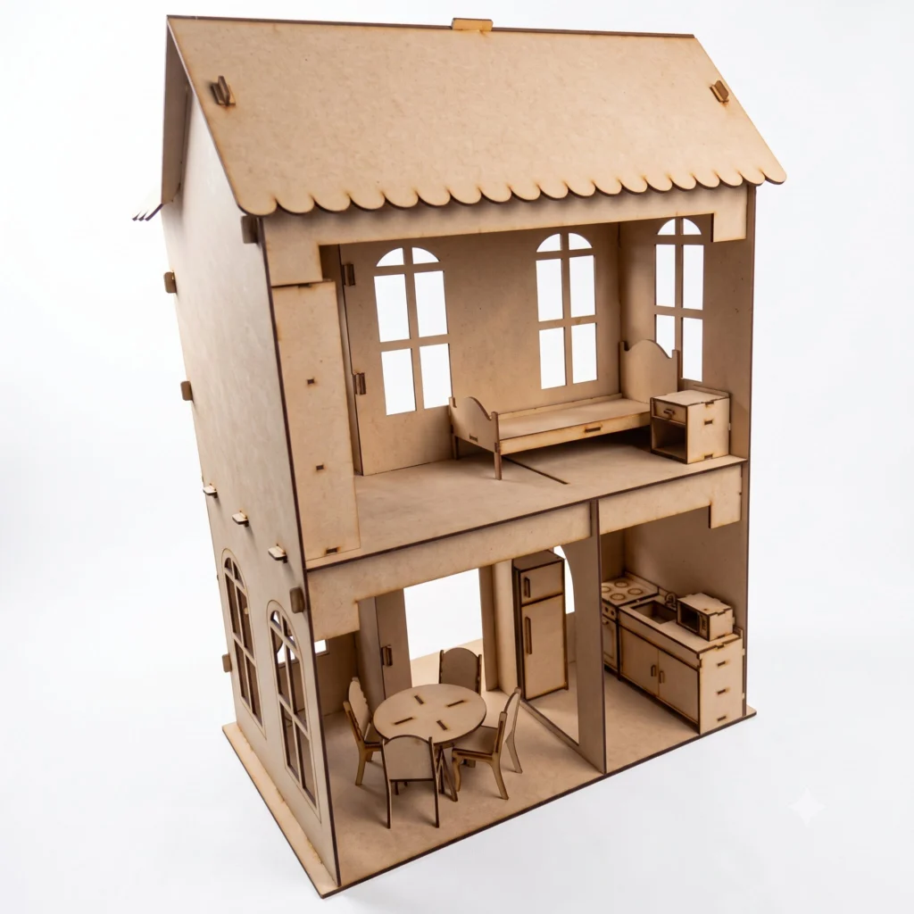 Casa de muñecas grande con 14 muebles altura 82 cm. MDF 3mm