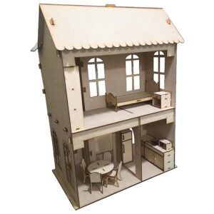 Casa de muñecas grande con 14 muebles altura 82 cm. MDF 3mm