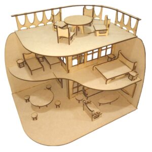 Casa de muñecas chica con 24 muebles base 30x40cm altura 30cm MDF 3mm