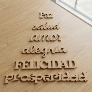 Palabras navideñas x6u. paz-amor-salud-alegria-felicidad-prosperidad MDF 3mm