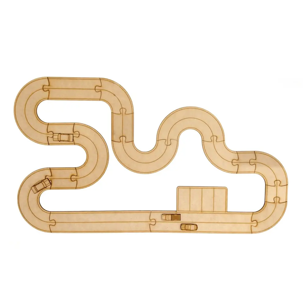 Pista de carreras con autos y señales 55x90 cm. MDF 3mm