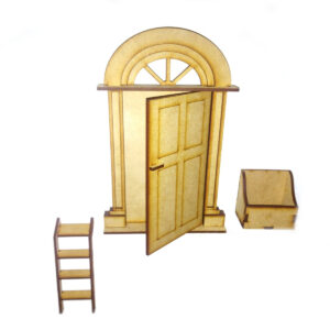 Puerta raton Perez con escalera y buzon altura 20cm. MDF 3mm