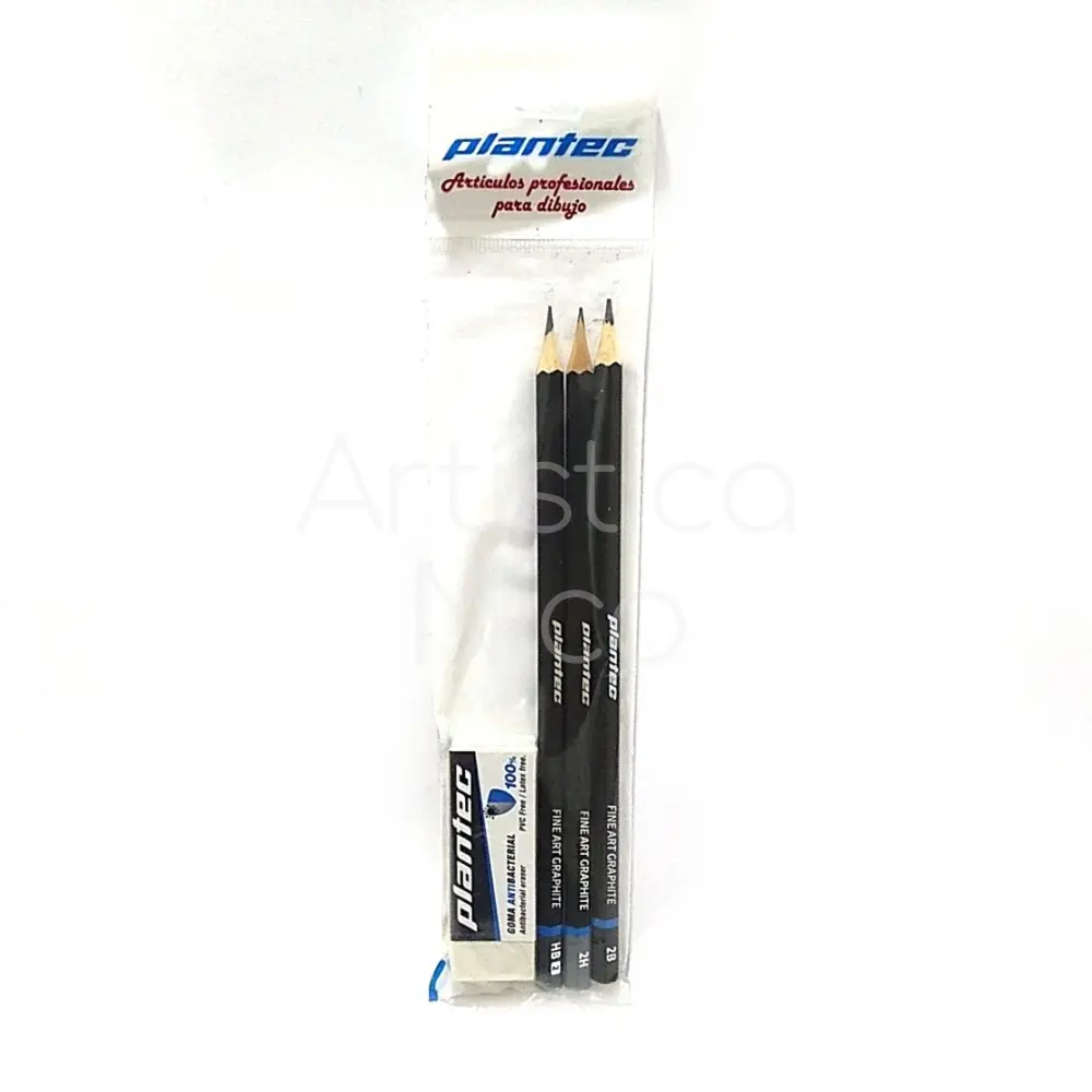 Set de lapices de graduacion Plantec x3u. con goma 2H - HB - 2B