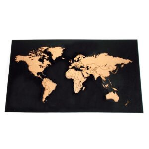 Mapamundi con divisiones politicas MDF 3mm y bastidor laminado 90x50 cm.