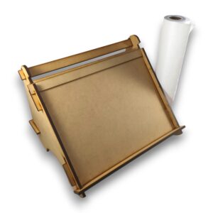 Atril porta rollo 30cm desarmable MDF5mm con rollo bobina papel 30cm