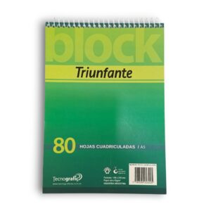 Block anillado anotador Triunfante 80 hojas A5 - Hojas cuadriculadas