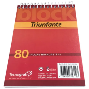 Block anillado anotador Triunfante 80 hojas A6 - Hojas rayadas