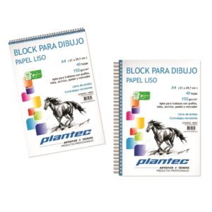 Block anillado lateral Plantec papel blanco liso 150 gr. A4 x40 hojas