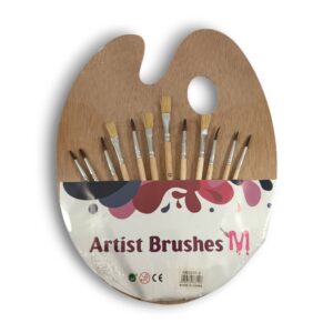 Paleta de madera 24x30cm. con 12 pinceles surtidos