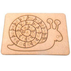 Rompecabezas didacticos 20x30 cm. MDF 3mm - N° 4 Abecedario caracol