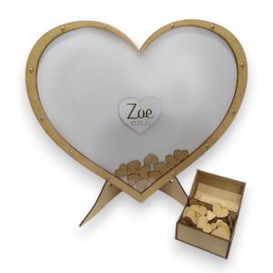Cuadro para firmas corazon 65cm cofre 100 corazones 5cm tapa PET