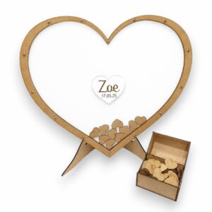 Cuadro para firmas corazon 65cm cofre 100 corazones 5cm tapa PET